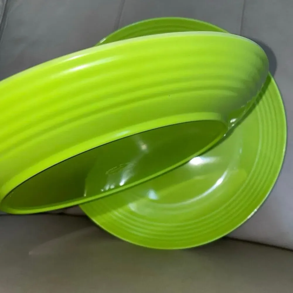 Set of 2 Melange Lime Green 11” Coupe Ribbed 100% Melamine Plates - Shatterproof